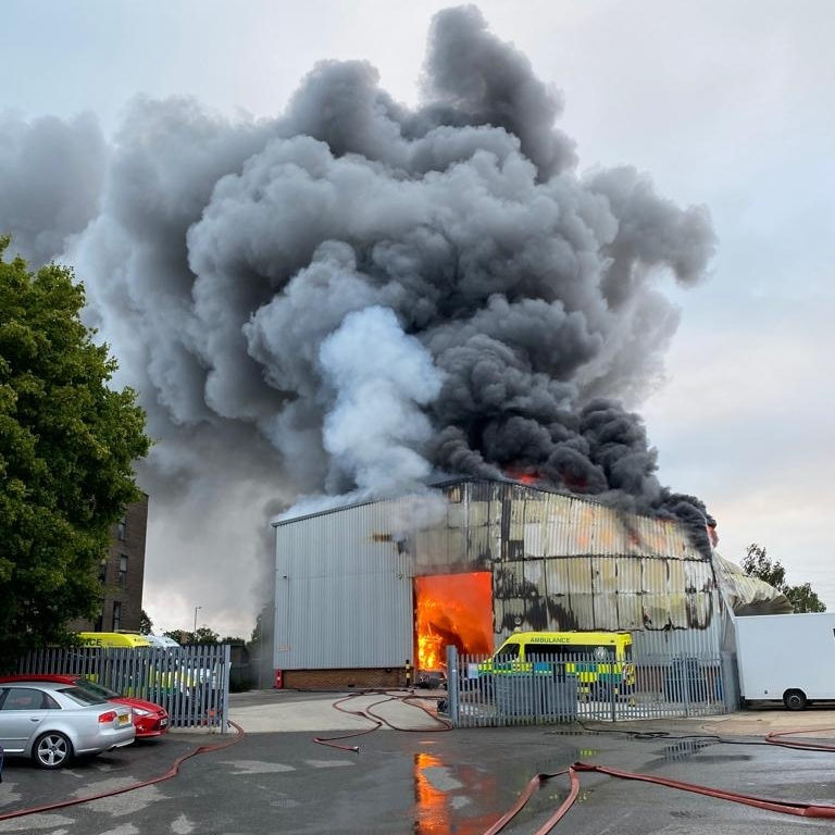 Several ambulances were destroyed by the massive blaze.