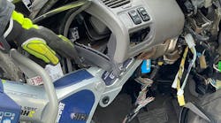 For cut-less dash displacement on unibody automobiles, in which the objective is to break the weld that holds the dash bar to the A-pillar, you use the small lip that rises above the rest of the rocker channel as the landmark for the bottom spreader arm. For cut-less dash displacement on unibody automobiles, in which the objective is to break the weld that holds the dash bar to the A-pillar, you use the small lip that rises above the rest of the rocker channel as the landmark for the bottom spreader arm.