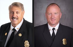 Career Fire Chief Gary Ludwig (left) and Volunteer Fire Chief Marshall Turbeville have been named IAFC 2022 Chiefs of the Year.