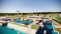 The $25 million, 75,000-square-foot facility will feature a large swift-water channel, 25-acre dive and powerboat and flatwater training pond, and an urban flood simulator to allow rescue personnel to train in flooded streets and buildings. The $25 million, 75,000-square-foot facility will feature a large swift-water channel, 25-acre dive and powerboat and flatwater training pond, and an urban flood simulator to allow rescue personnel to train in flooded streets and buildings.