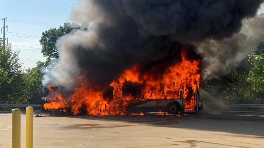 Officials say while electric car fires are relatively common, it's rare for an electric bus to burn.