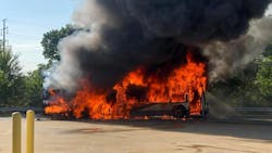Officials say while electric car fires are relatively common, it&apos;s rare for an electric bus to burn.