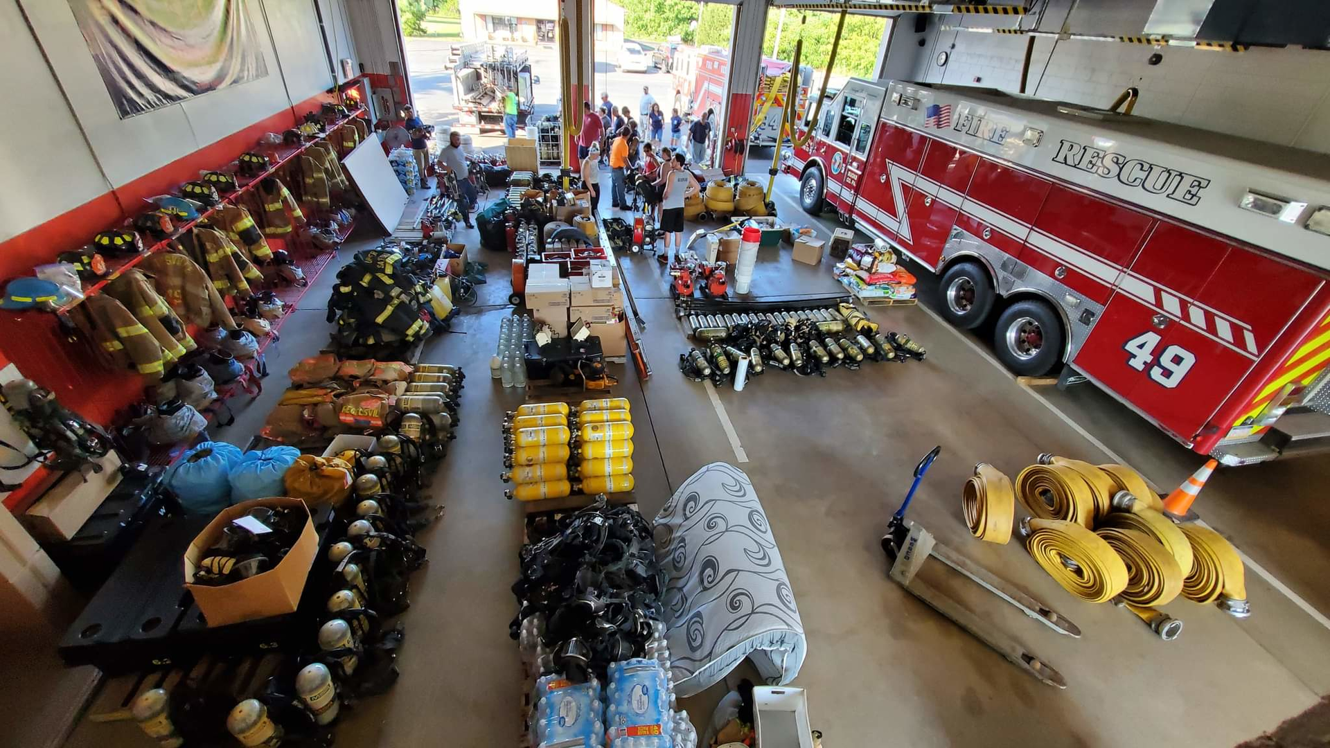 Donations of firefighting gear filled two bays at Ottsville Vol. Fire Co.