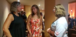 After addressing her late husband's fellow firefighters, Sara Laird, left, talks with Celeste Flynn, center, and her daughter, Erin Laird. After addressing her late husband's fellow firefighters, Sara Laird, left, talks with Celeste Flynn, center, and her daughter, Erin Laird.
