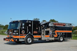 The South Charleston, WV, Fire Department honored the local high school by using the school’s colors for all frontline apparatus. Employing a combination of contrasting graphics along with the aluminum boom construction on this Sutphen aerial device provides good visibility. The South Charleston, WV, Fire Department honored the local high school by using the school’s colors for all frontline apparatus. Employing a combination of contrasting graphics along with the aluminum boom construction on this Sutphen aerial device provides good visibility.