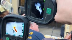 Two fire service TICs of identical brand (but different models) display the same heat source differently. This is because one model is in TI Basic mode and the other is in Search & Rescue mode, which highlights colorization beginning at 200 degrees F, instead of the TI Basic’s 302 degrees F. Also, the TIC at the top of the image is a lower resolution model than the model that’s below it (240x180 vs. 320x240). Two fire service TICs of identical brand (but different models) display the same heat source differently. This is because one model is in TI Basic mode and the other is in Search & Rescue mode, which highlights colorization beginning at 200 degrees F, instead of the TI Basic’s 302 degrees F. Also, the TIC at the top of the image is a lower resolution model than the model that’s below it (240x180 vs. 320x240).