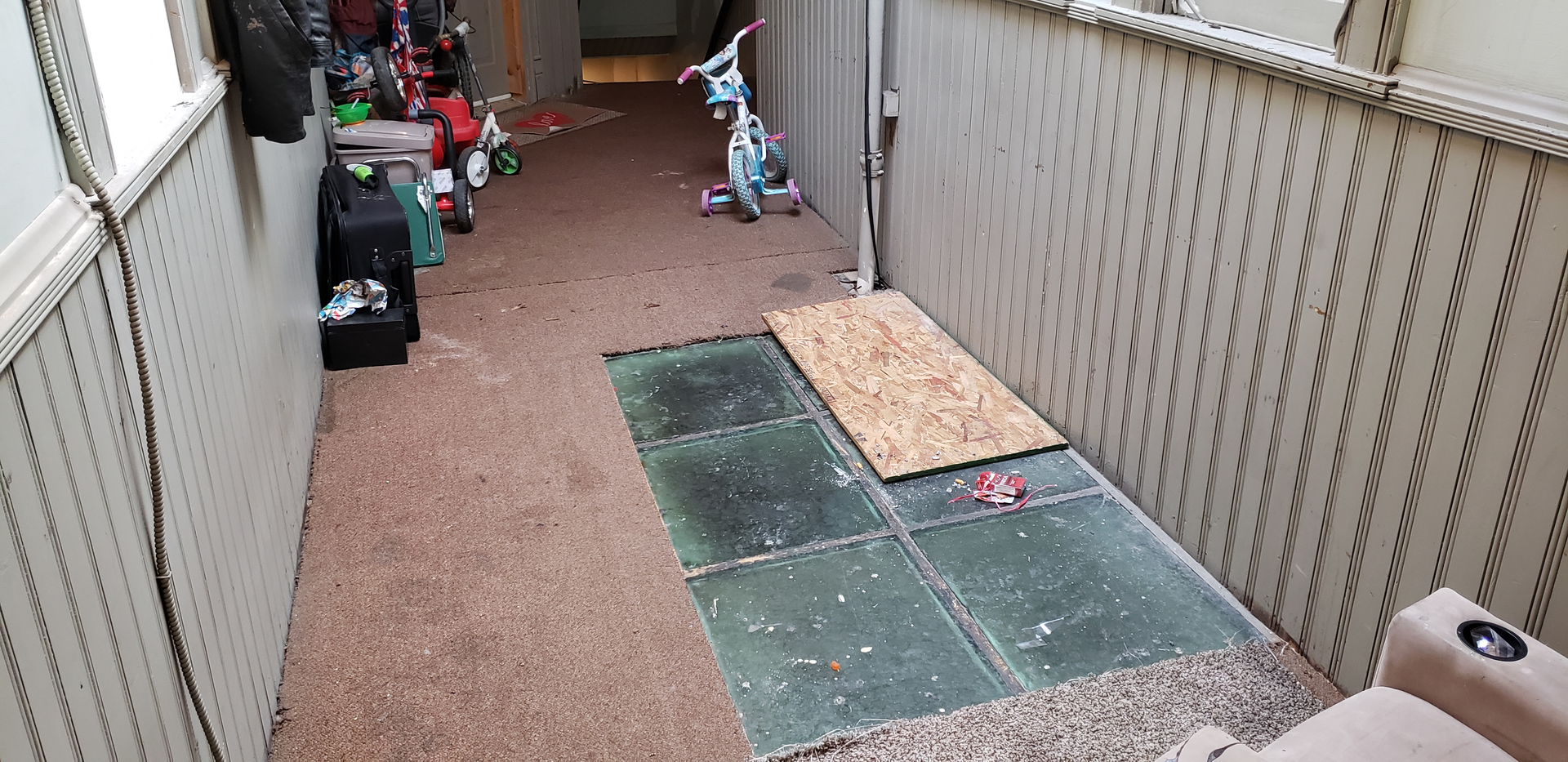 Buildings of ordinary construction pose challenges that other building types don&rsquo;t&mdash;whether based on their basics or on oddities that can emerge, such as this glass section of the floor on the second level of a downtown building in the author&rsquo;s department&rsquo;s jurisdiction. If fire were to communicate to this hallway and cause the glass section to break, smoke and fire could spread, and firefighters could encounter an unseen hazard.