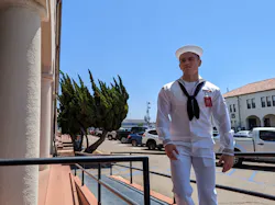 Seaman Recruit Ryan Mays, 21, approaches the Naval Base San Diego courthouse after a lunch break on Wednesday, August 17, 2022. Seaman Recruit Ryan Mays, 21, approaches the Naval Base San Diego courthouse after a lunch break on Wednesday, August 17, 2022.