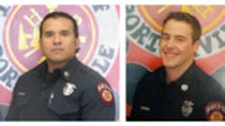 Porterville, CA, Fire Capt. Ramon Figueroa (left) and firefighter Patrick Jones. Porterville, CA, Fire Capt. Ramon Figueroa (left) and firefighter Patrick Jones.