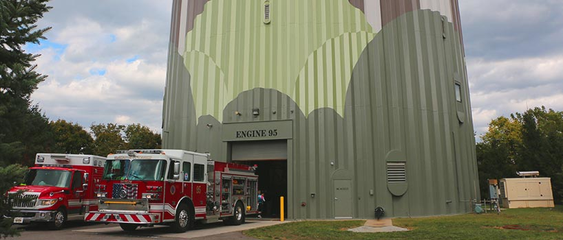 Washington Township, OH, is located inside a water tower owned by the City of Dublin and leased to Washington Township.