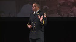 FDNY Deputy Assistant Chief Frank Leeb delivers the keynote address at Firehouse Expo.