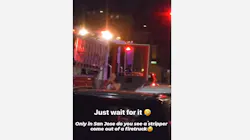 Video captured a woman in a bikini exiting a San Jose fire truck and then walking to a strip club. Video captured a woman in a bikini exiting a San Jose fire truck and then walking to a strip club.