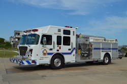 Corolla, NC, Fire & Rescue recently acquired this 2013 Rosenbauer Commander 1,500-gpm pumper from Brindlee Mountain Fire Apparatus. This unit first served with a department in Arizona. It’s equipped with a 1,000-gallon water tank and dual 25-gallon foam tanks. Corolla, NC, Fire & Rescue recently acquired this 2013 Rosenbauer Commander 1,500-gpm pumper from Brindlee Mountain Fire Apparatus. This unit first served with a department in Arizona. It’s equipped with a 1,000-gallon water tank and dual 25-gallon foam tanks.