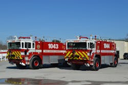 The U.S. Navy engaged in a service life extension program (SLEP) for several of its older aircraft rescue and firefighting vehicles. These 2006 and 2007 Oshkosh TI-1500 vehicles were rebuilt completely. That included drivetrain and pump work. This enables the units to provide an additional 8–10 years of service. The U.S. Navy engaged in a service life extension program (SLEP) for several of its older aircraft rescue and firefighting vehicles. These 2006 and 2007 Oshkosh TI-1500 vehicles were rebuilt completely. That included drivetrain and pump work. This enables the units to provide an additional 8–10 years of service.