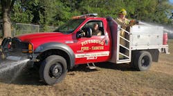 Attack platforms and short sections of hose near the cab are common in the design of wildland rigs for departments in Texas and other Plains states. Attack platforms and short sections of hose near the cab are common in the design of wildland rigs for departments in Texas and other Plains states.