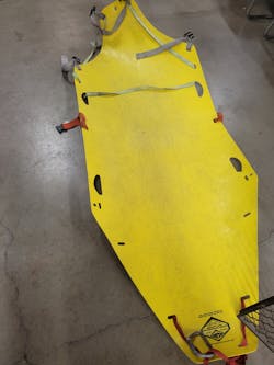 The terrain of a hazmat situation, the vertical component and the distance might create a challenge for moving a patient. Skeds, webbing and harnesses can help with the distance factor.