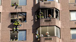 FDNY firefighters used rope to rescue victims trapped in a Manhattan high-rise fire Saturday morning.