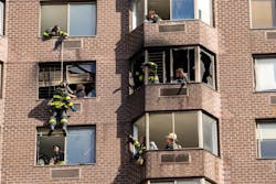FDNY firefighters used rope to rescue victims trapped in a Manhattan high-rise fire Saturday morning.