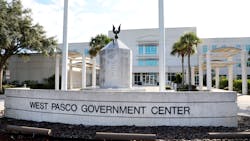 The West Pasco Government Center, at 8731 Citizens Dr in New Port Richey, houses the County Commission Chambers.