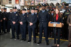 The FDNY firefighters who performed the rope rescue are lauded by FDNY Commissioner Laura Kavanagh, The FDNY firefighters who performed the rope rescue are lauded by FDNY Commissioner Laura Kavanagh,