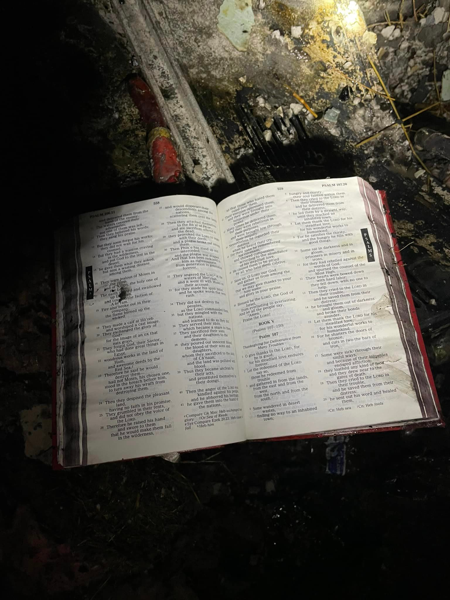 This Bible was found three feet from the point of origin,
