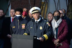 In this file photo, Baltimore City Fire Department Chief Niles Ford provides an update on the Jan. 24, 2022 fire that claimed three firefighters and left another with serious injuries.