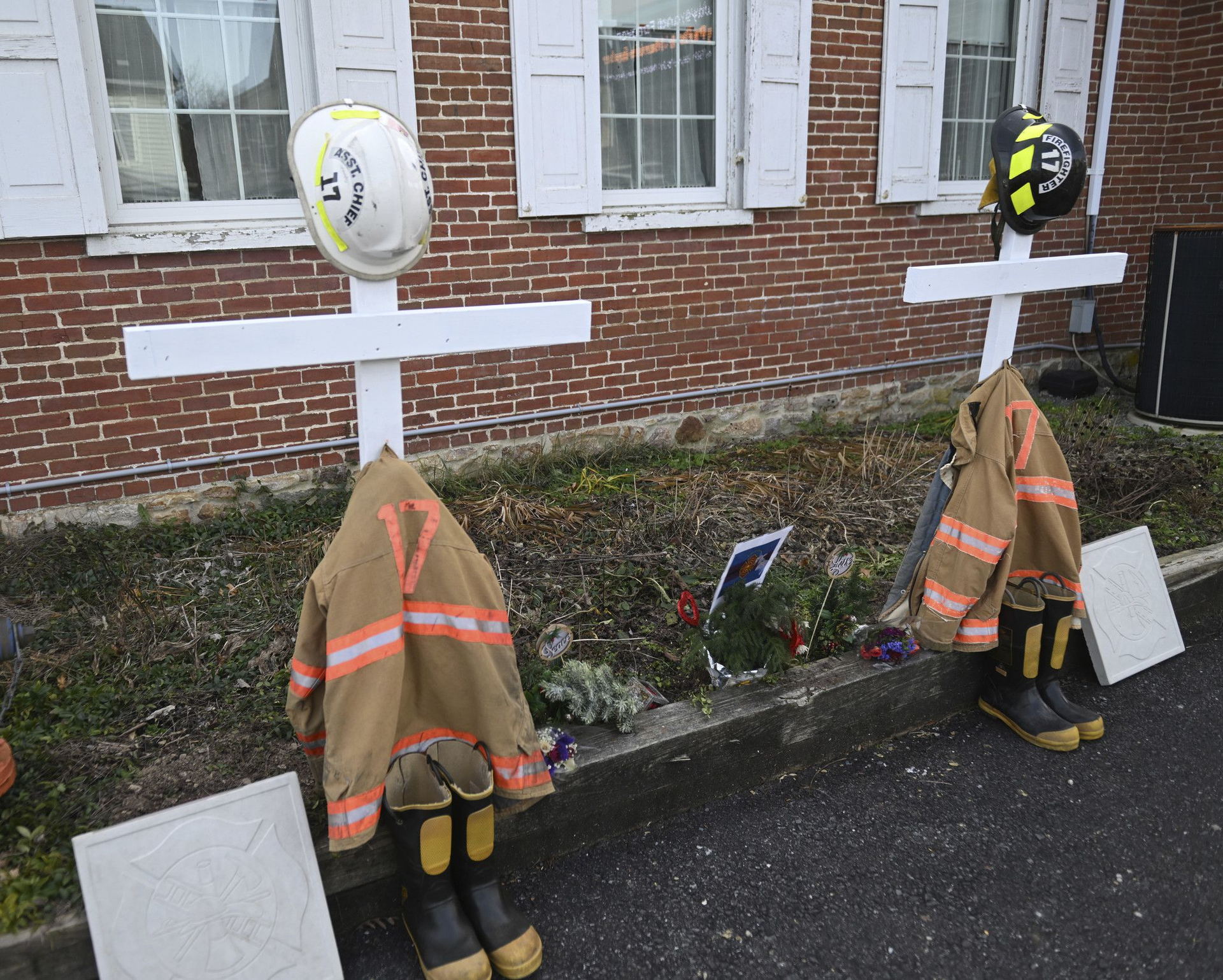 This solemn tribute sits outside the Community Fire Co. in New Tripoli.