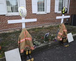 This solemn tribute sits outside the Community Fire Co. in New Tripoli.