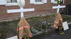 This solemn tribute sits outside the Community Fire Co. in New Tripoli.