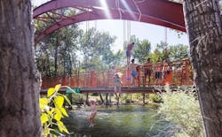 People jump from the Red Bridge. People jump from the Red Bridge.