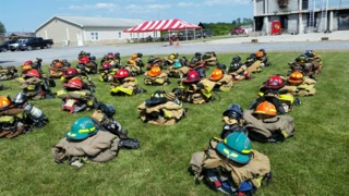 Gear worn by cadets at the Franklin County Youth Fire Academy sits near the training tower.