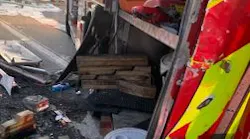 This rig was hit by a tractor-trailer on I-85 Monday morning.