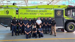 The cohort of Saudi Aramco firefighters who traveled to the United States in an August 2022 photo with Atlanta firefighters. The cohort of Saudi Aramco firefighters who traveled to the United States in an August 2022 photo with Atlanta firefighters.