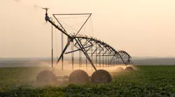 An irrigation pivot waters a crop of sugar beets south of Meridian.