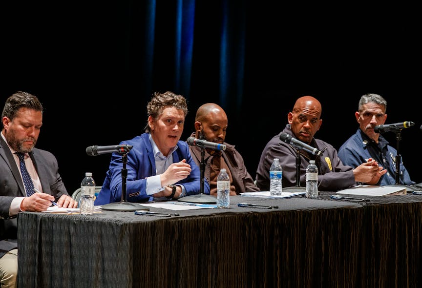 LAFD Deputy Chief Armando Hogan, second from right, was being investigated for sexual harassment. LAFD Deputy Chief Armando Hogan, second from right, was being investigated for sexual harassment.