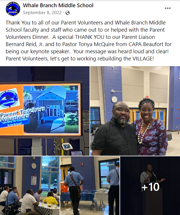 Firefighters attend a school event/dinner intended to unite the school&rsquo;s families and community.