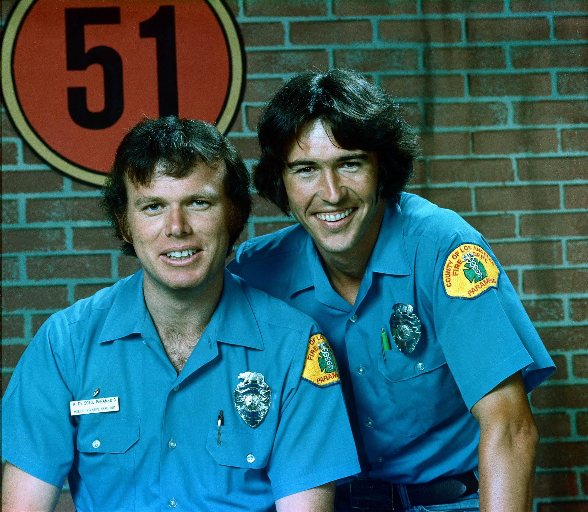 Then and now; 50 years ago Randy Mantooth (right) and Kevin Tighe as Johnny Gage and Roy Desoto on the set of Emergency!