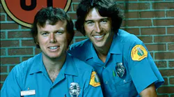 Then and now; 50 years ago Randy Mantooth (right) and Kevin Tighe as Johnny Gage and Roy Desoto on the set of Emergency!