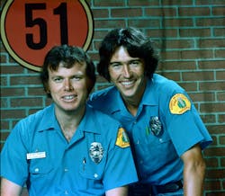 Then and now; 50 years ago Randy Mantooth (right) and Kevin Tighe as Johnny Gage and Roy Desoto on the set of Emergency!