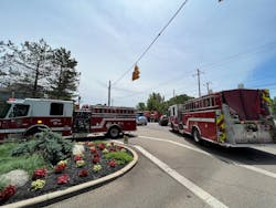 Side-mounted portable ladders on a dropdown ladder rack are an option for engine and rescue-engine companies. Side-mounted portable ladders on a dropdown ladder rack are an option for engine and rescue-engine companies.