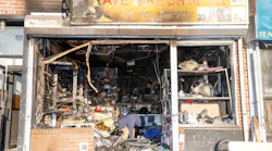 A battery is blamed for sparking a fire in this bike store on Sunday.