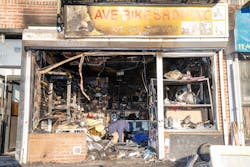A battery is blamed for sparking a fire in this bike store on Sunday. A battery is blamed for sparking a fire in this bike store on Sunday.