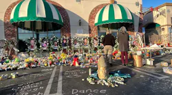 People gather following the deaths of 11 people at the Star Ballroom Dance Club on Jan. 21 in Monterey Park.