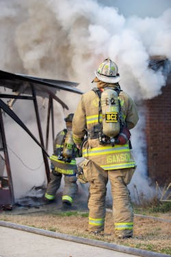 Here, the operations chief is identified as “BC2,” and the firefighter is marked with “E16” and his last name. Here, the operations chief is identified as “BC2,” and the firefighter is marked with “E16” and his last name.
