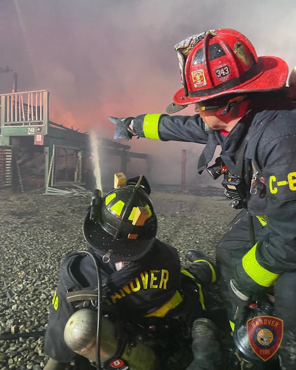 Hanover firefighter battled flames as they engulfed five beachside homes in Scituate. Hanover firefighter battled flames as they engulfed five beachside homes in Scituate.