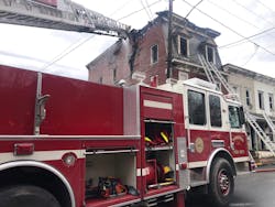 The Tamaqua ladder truck was used to get firefighters to the roof for ventilation efforts. The Tamaqua ladder truck was used to get firefighters to the roof for ventilation efforts.