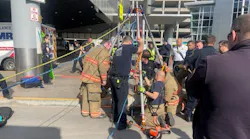 A Syracuse firefighter entered the sewer system on a rope to rescue the woman, who was injured and unable to climb up a ladder.