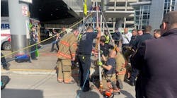 A Syracuse firefighter entered the sewer system on a rope to rescue the woman, who was injured and unable to climb up a ladder.