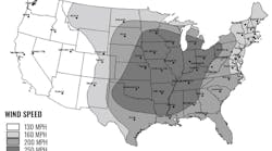 Figure 304.2(1). Values are nominal three-second gust wind speeds in miles per hour at 33 feet above ground for Exposure Category C. (Multiply miles per hour by 0.477 to obtain meters per second.) Location-specific storm shelter design wind speeds shall be permitted to be determined using the ATC Hazards by Location website (hazards.atcouncil.org). Figure 304.2(1). Values are nominal three-second gust wind speeds in miles per hour at 33 feet above ground for Exposure Category C. (Multiply miles per hour by 0.477 to obtain meters per second.) Location-specific storm shelter design wind speeds shall be permitted to be determined using the ATC Hazards by Location website (hazards.atcouncil.org).