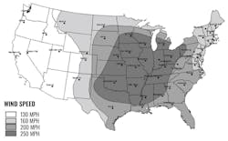Figure 304.2(1). Values are nominal three-second gust wind speeds in miles per hour at 33 feet above ground for Exposure Category C. (Multiply miles per hour by 0.477 to obtain meters per second.) Location-specific storm shelter design wind speeds shall be permitted to be determined using the ATC Hazards by Location website (hazards.atcouncil.org). Figure 304.2(1). Values are nominal three-second gust wind speeds in miles per hour at 33 feet above ground for Exposure Category C. (Multiply miles per hour by 0.477 to obtain meters per second.) Location-specific storm shelter design wind speeds shall be permitted to be determined using the ATC Hazards by Location website (hazards.atcouncil.org).